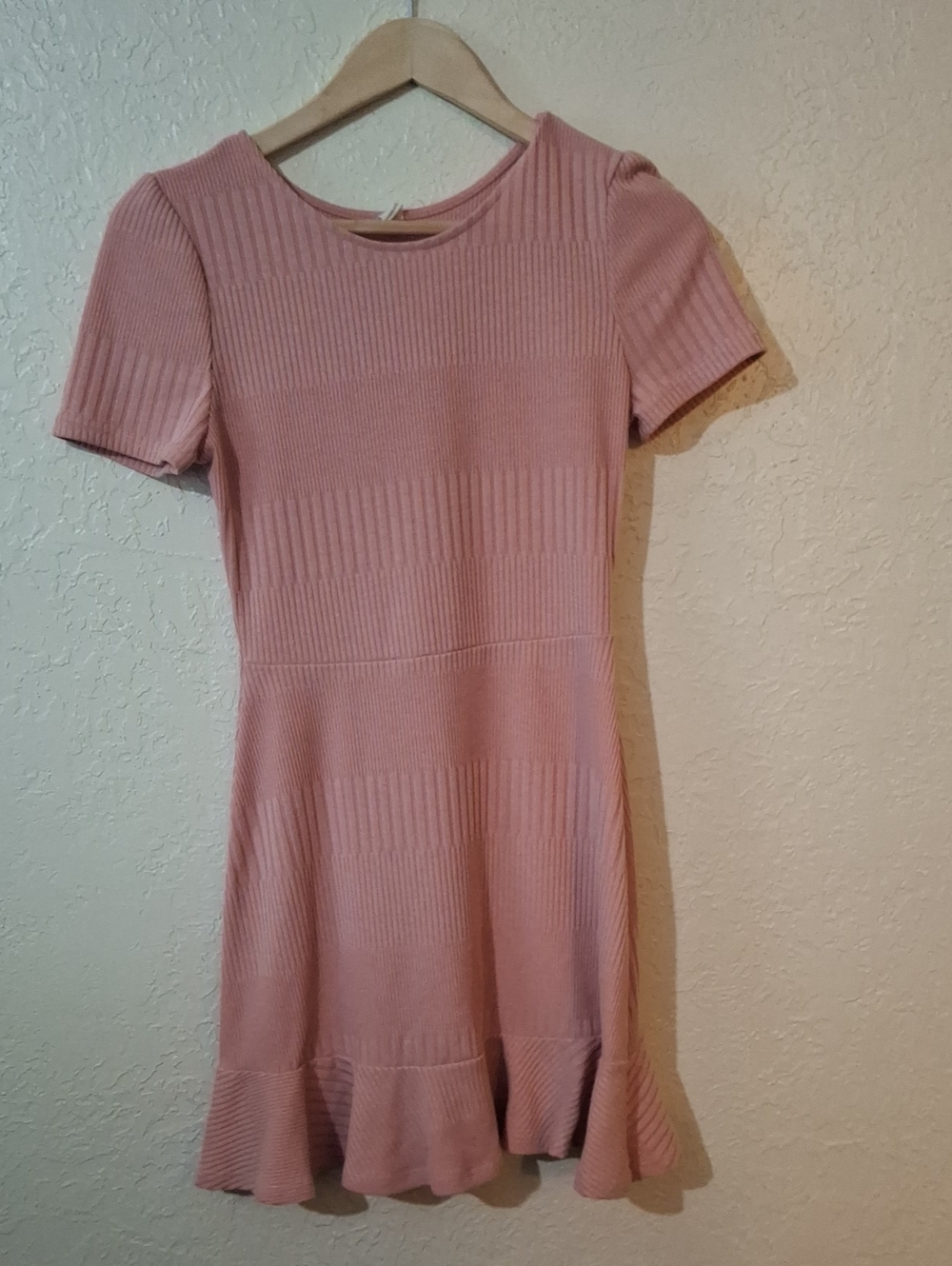 Lazy Sundays Ribbed Short-Sleeve Mini Dress in Dusty Rose